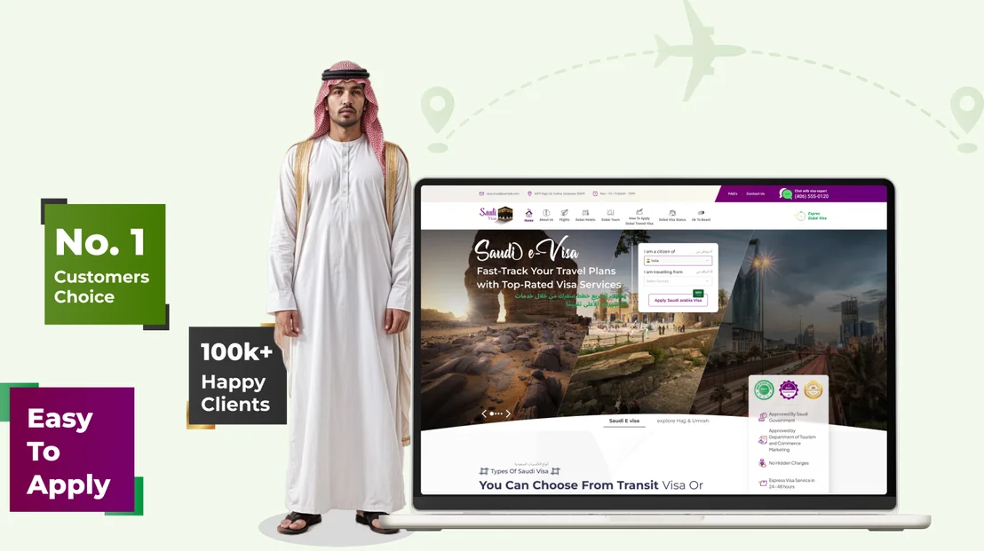 Saudi E Visa Online website preview rated No.1 customers choice with 100k+ happy clients
